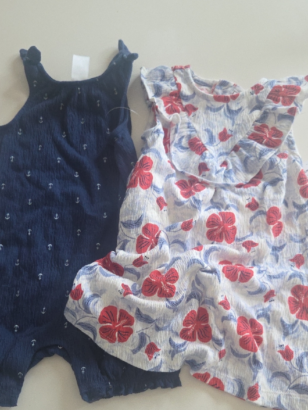 Carters Navy Anchor Romper & White Floral Dress Set - Navy, White, Red NWT